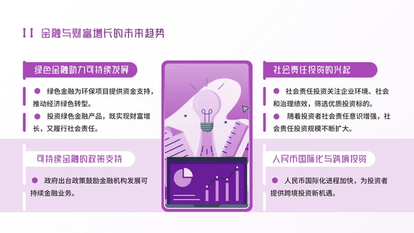 紫色插画风金融企业：金融赋能，助理财富增长PPT模板