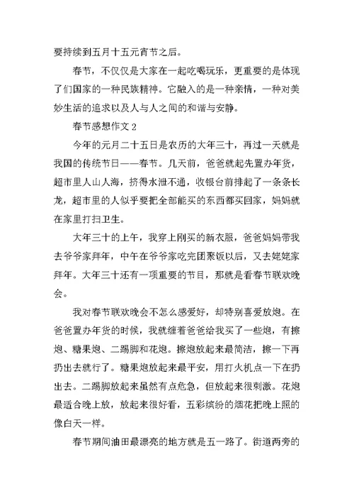 春节感想作文小学