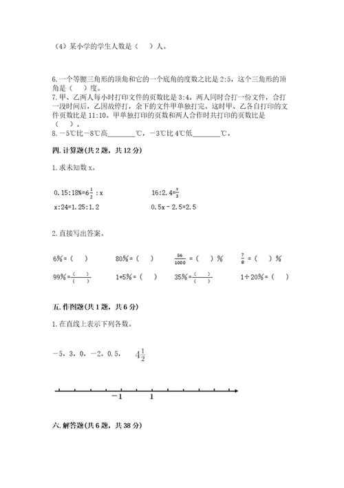 苏教版小学六年级数学试卷（达标题）