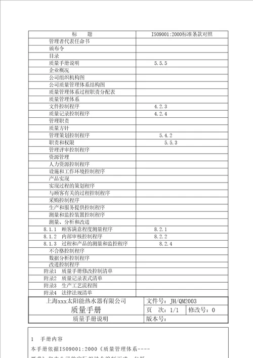 太阳能热水器公司质量手册