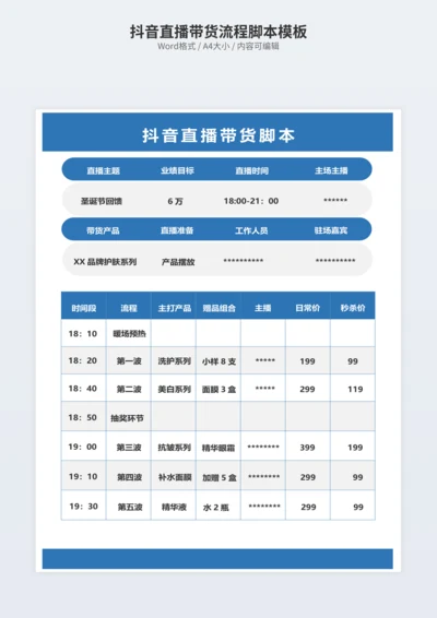 抖音直播带货流程脚本模板