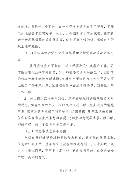 XX年度领导干部民主生活会个人对照检查材料.docx