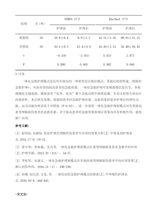 一体化急救护理新模式在重型颅脑损伤患者急救中的应用.docx