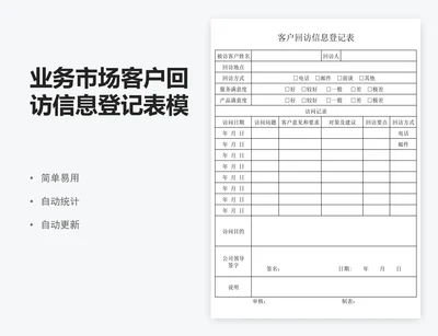 业务市场客户回访信息登记表模版