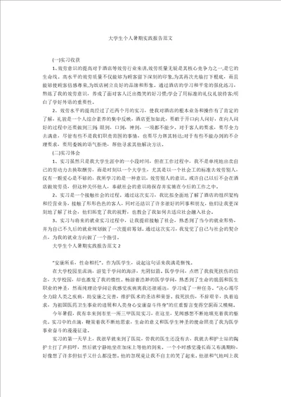 大学生个人暑期实践报告范文