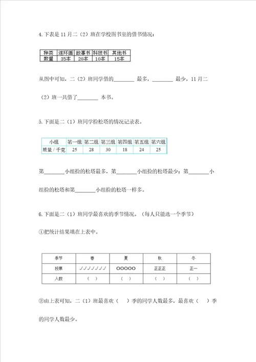 苏教版二年级下册数学第八单元 数据的收集和整理一 测试卷含完整答案名校卷