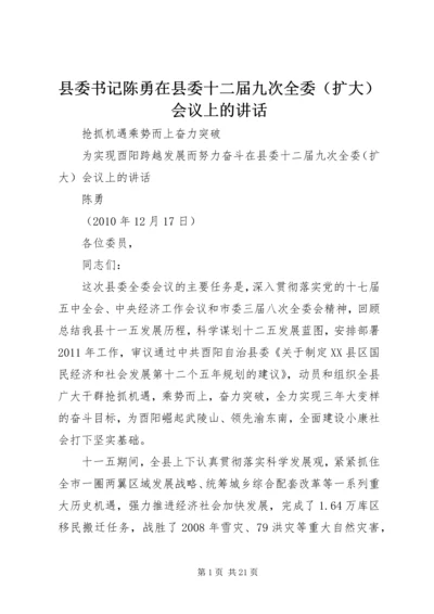 县委书记陈勇在县委十二届九次全委（扩大）会议上的讲话.docx