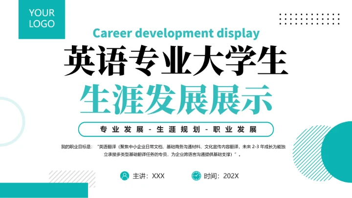 英语专业大学生职业生涯规划发展展示通用PPT模版