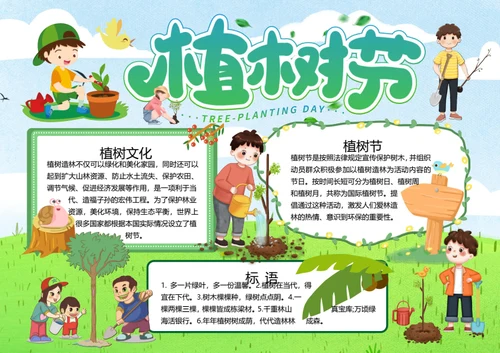 卡通绿色植树节word小报
