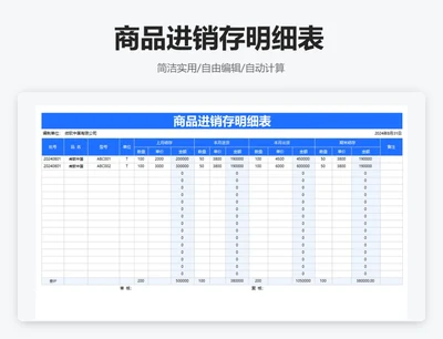 简约蓝色商品进销存明细表