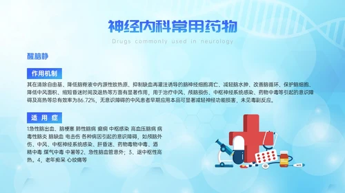 蓝色简约展板风神经内科常用药解析培训PPT课件