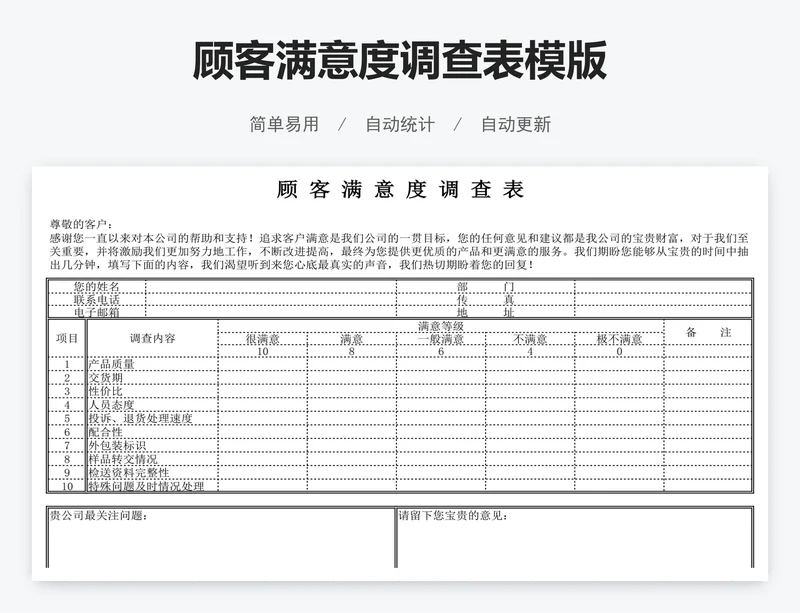 顾客满意度调查表模版