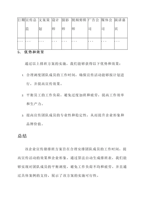 企业宣传册排班方案