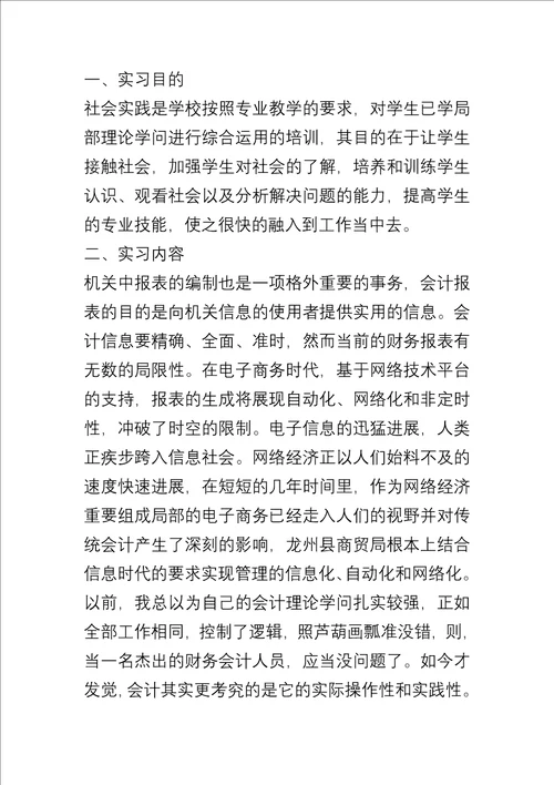 20xx大学生财务实习报告