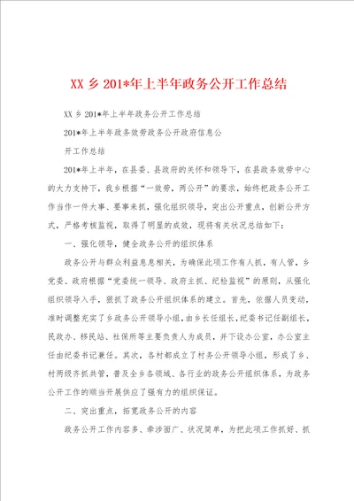 乡2023年年上半年政务公开工作总结