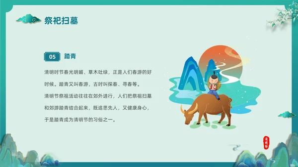 绿色国潮风中国传统节气介绍4月5日清明节介绍主题班会PPT