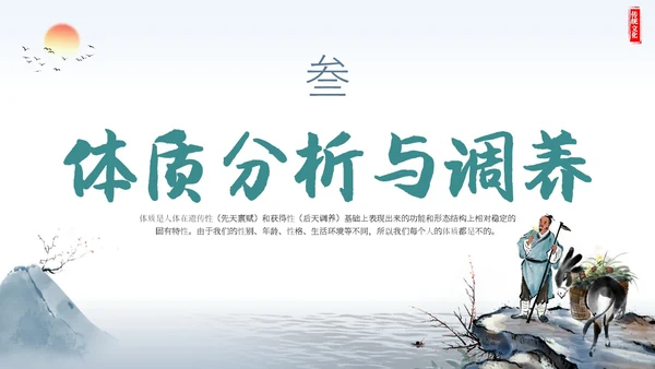 复古山水墨风社区机构养生康养中医体质辨识宣传课件模板