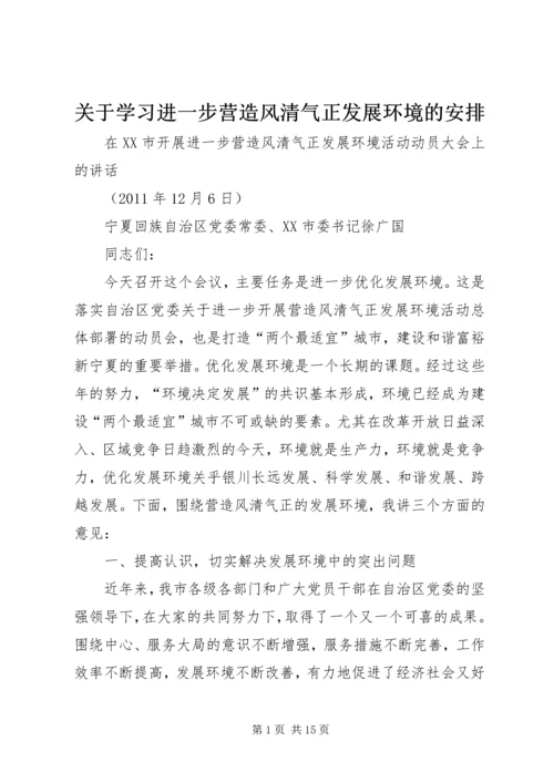 关于学习进一步营造风清气正发展环境的安排.docx