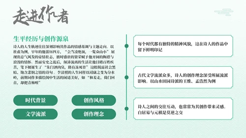 绿色古代文学诗词赏析PPT模板