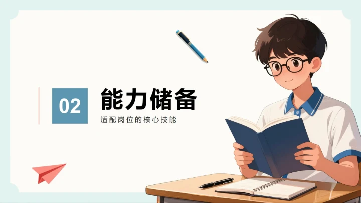 卡通校园简约插画风学生会面试自我介绍PPT模板