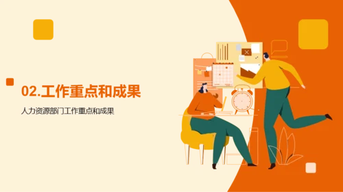橙色插画人力资源行政年终总结PPT模板