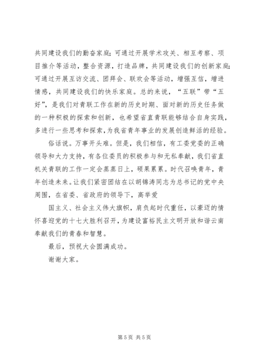 在省直机关青联成立大会上的讲话.docx