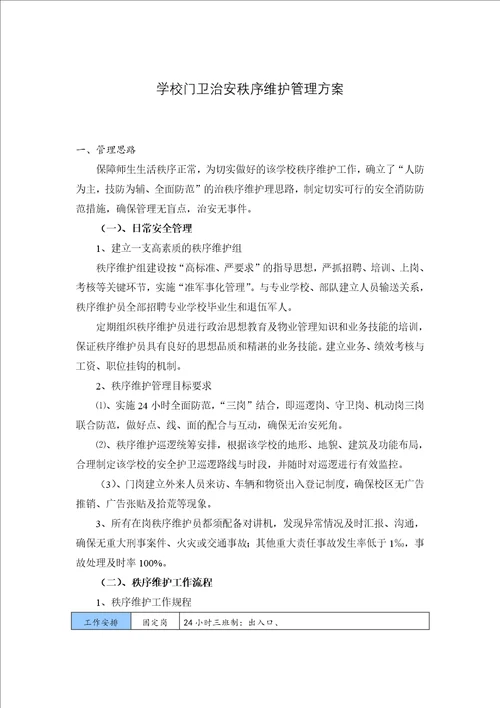 学校门卫治安秩序维护管理方案