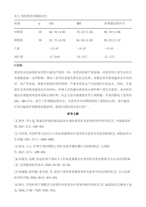 重型肝炎护理实施心理干预的临床效果分析.docx