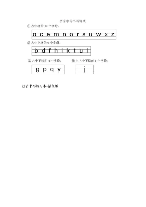 四线三格26个拼音字母表