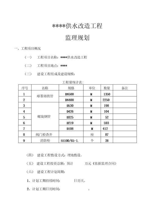 供水管道工程监理规划细则