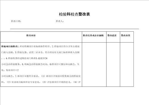 检验科检查整改表