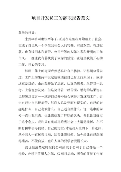 项目开发员工的辞职报告范文