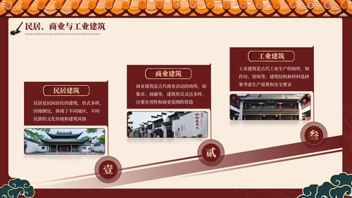 酒红色中国风中国古代建筑艺术PPT模板