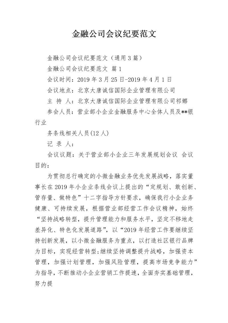 金融公司会议纪要范文.docx