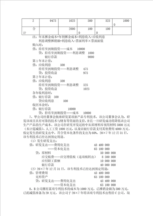 中级财务会计资产部分课堂练习解答