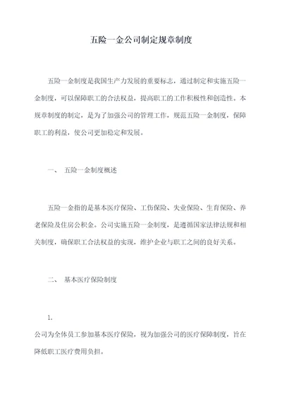 五险一金公司制定规章制度