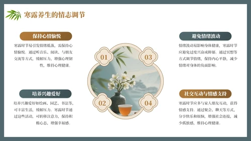 茶蓝色中国风寒露养生节气介绍PPT模板