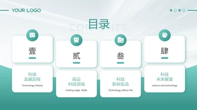 渐变绿色商务风球形目录页