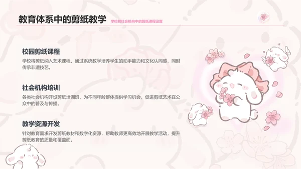 眠眠兔粉色卡通风非遗剪纸通用模板