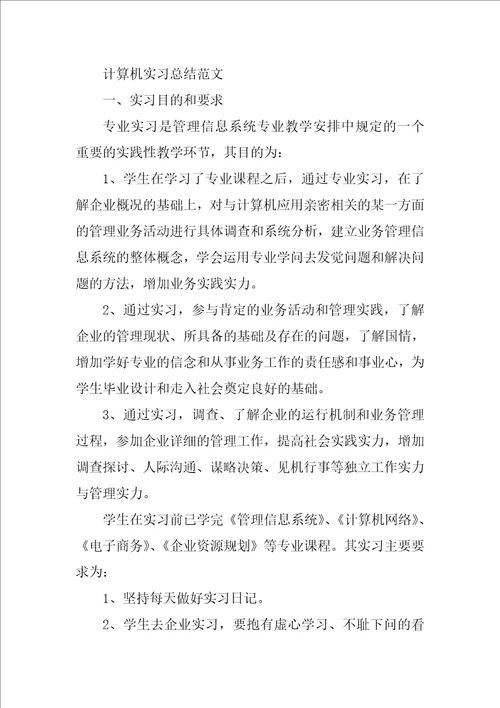 计算机实习生工作总结