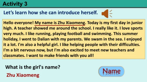 Starter Welcome to junior high!-Introduce yourself