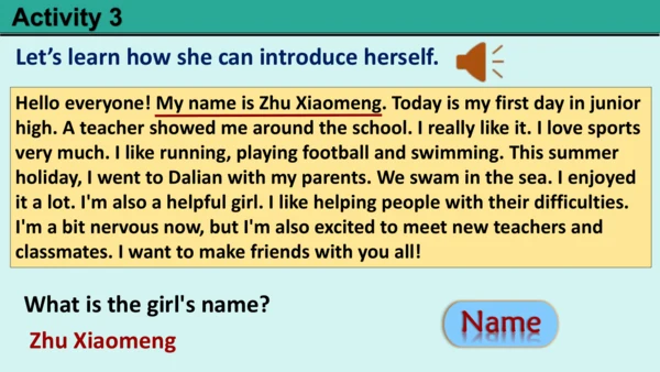 Starter Welcome to junior high!-Introduce yourself