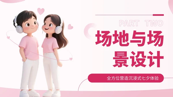 粉色卡通风七夕节情侣活动安排PPT