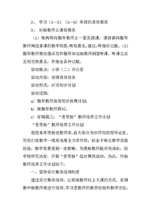 教师老带新工作计划