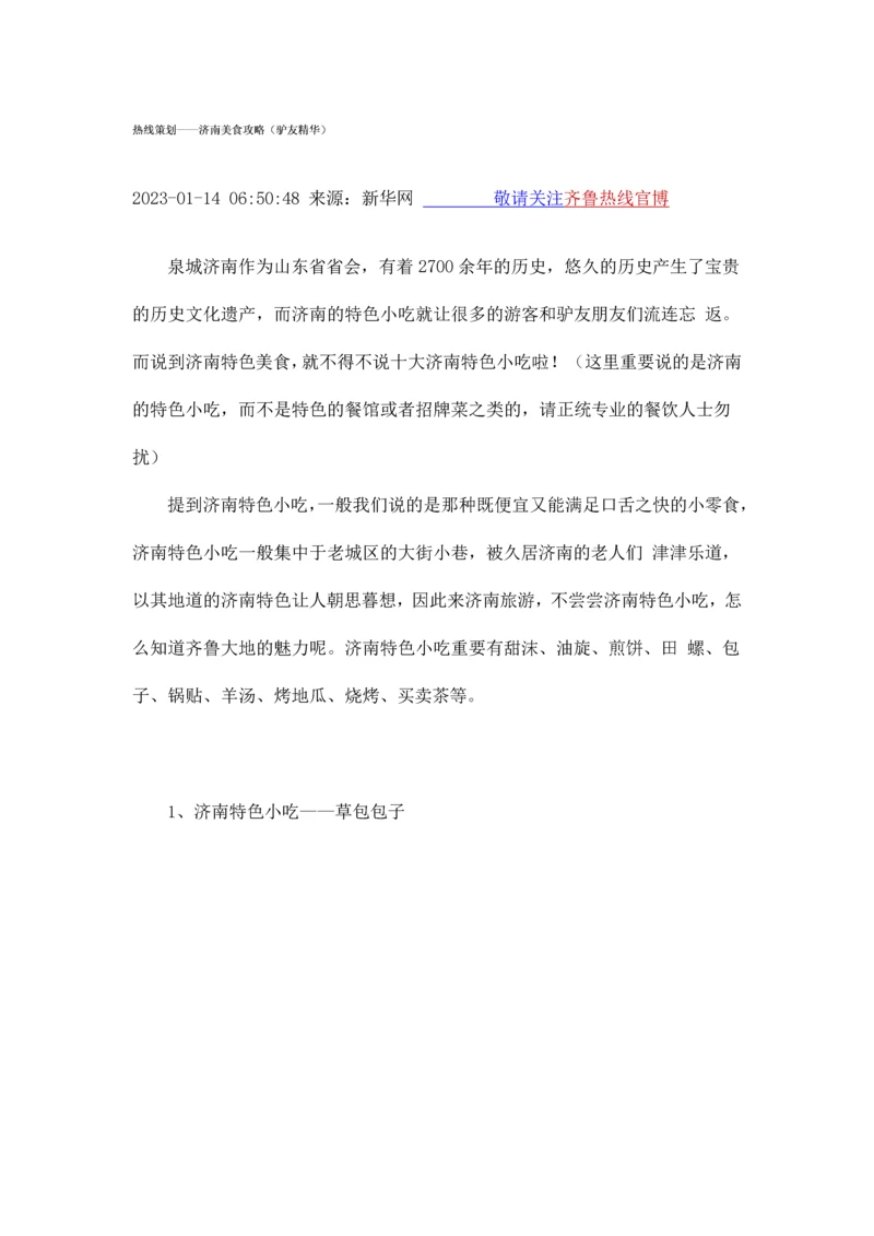 热线策划济南美食攻略驴友精华.docx
