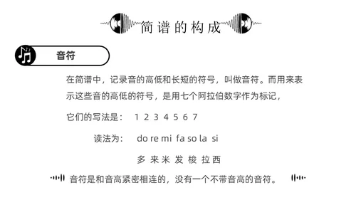 黑白简约小学音乐从零开始认识简谱说课课件PPT模板
