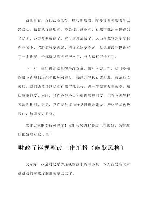 财政厅巡视整改工作汇报