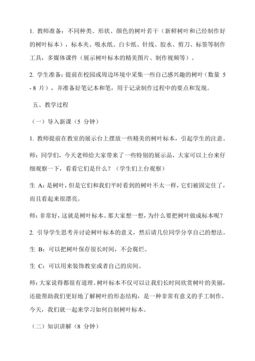 自制树叶标本 教学设计--人教版劳动四上