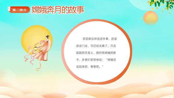 蓝色剪影插画风中国神话故事嫦娥奔月故事PPTz中秋