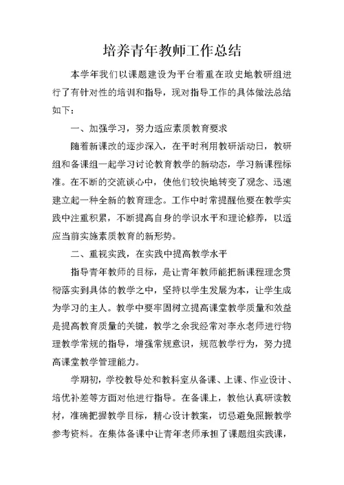 培养青年教师工作总结 4